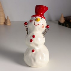 Новогодний сувенир Снеговик в бордовой шапке 9х8х18см 10333698 No Brand
