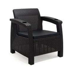 Кресло Ротанг Альтернатива 73х70х79 см, цвет мокко, с черной подушкой Alternativa