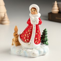 Новогодний сувенир Снегурочка с зайчиком в лесу 9491451 9,8х8х12,2 см No Brand