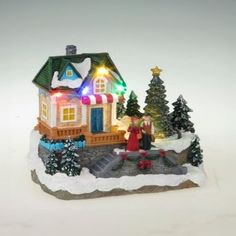 Фигурка Рождественский домик Led с кружащейся ёлкой 18 х 11 х 16,5 см No Brand