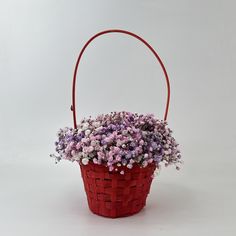 Гипсофила в корзине красного цвета с ручкой Микс 30 см Беттер Гифтс Подарок День Рождения Flowoz