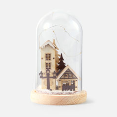Сувенир новогодний Дома в снегу под колбой, с подсветкой, 12x12x20 см No Brand