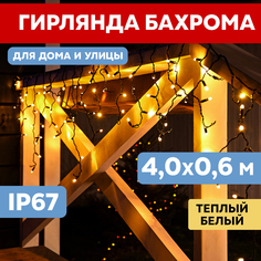 Световая бахрома Neon-Night гирлянда Айскл 4,0х0,6м черный каучук 128 LED теплый белый