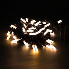 Новогодняя гирлянда линейная LED тёплая белая, тёмный провод, вытянутые диоды 8м