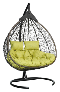 Подвесное кресло коричневое Laura Outdoor Fisht двухместное FIS303 зеленая подушка