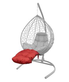 Подставка M-Group для ног на кресло подвесное, с ротангом коричневое, красная подушка