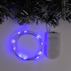 Гирлянда «Нить» 1 м роса, IP20, серебристая нить, 10 LED, свечение синее, CR2032х2, (2шт.) Luazon Lighting