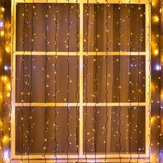 Гирлянда "Занавес" 2 х 3 м , IP44, УМС, тёмная нить, 760 LED, свечение тёплое белое No Brand