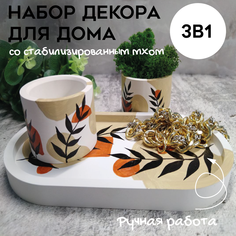 Цветочное кашпо SHEVCHENKO DECOR Гипсовое со мхом 31007 0,05 л 2 шт. бохо