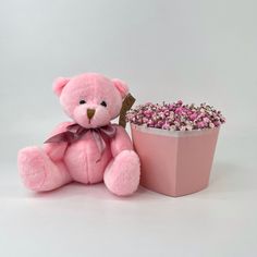 Подарочный набор Love Гипсофила в коробке и мягкий мишка Розовая 14 см Беттер Гифтс Flowoz