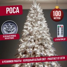 Гирлянда светодиодная с ДУ Торговая Федерация Роса, Зеленый провод, 100 м, холодный белый