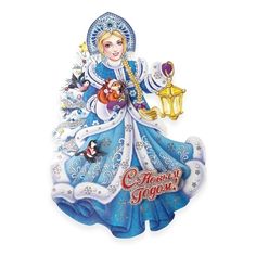 Наклейка-панно новогодняя декоративная B&H Нарядная Снегурочка бумажная