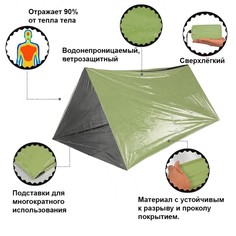 Термоодеяло универсальное Аdventure (трансформируемое в палатку, спальный мешок), зеленое Мастер К.