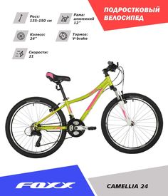 Велосипед FOXX 24" CAMELLIA, алюм. рама 12", 21 скор., Power/Microshift TS38, V- bra