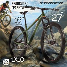 Велосипед горный STINGER 27.5" ZETA STD зеленый, алюминий, размер SM, рама 16, 2023