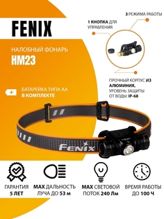 Налобный фонарь Fenix HM23SE Cree LED Limited Edition, длинна луча 53, до100 ч. от батареи