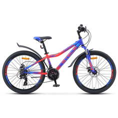 Велосипед Stels Navigator 24" 2023 410 MD V010 Синий/Неоновый-красный рама 12"