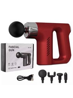 Ударный массажер - пистолет FASCIAL GUN KH- 740, 4 насадки 5 скоростей 00117838 красный No Brand