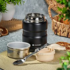 Термос Daniks J-003 нержавеющая сталь 0.5 л с ложкой черный