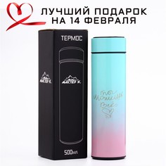 Термос "Мастер К." 450 мл, сохраняет тепло 8 ч, с термометром, розово-голубой