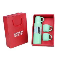 Термос 0,5 л Vacuum Flask Set с 3 кружками зеленый No Brand