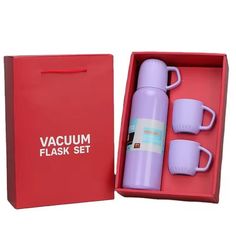 Термос 0,5 л Vacuum Flask Set с 3 кружками фиолетовый No Brand