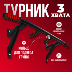 Турник ТИТАН 3 хвата настенный с упорами черный Titan