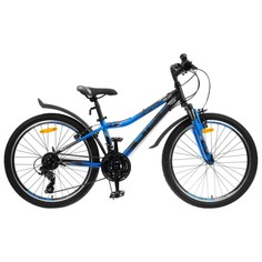 Велосипед подростковый Stels Navigator 24" 410 V 21 sp V010 2020 Чёрный/Синий рама 12"
