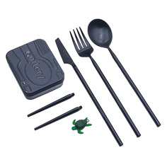 Столовые Приборы Outlery Portable Reusable Stainless Steel Set Includes Case Whale Blue