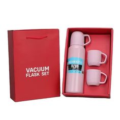 Термос 0,5 л Vacuum Flask Set с 3 кружками розовый No Brand