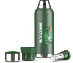 Термос Biostal Охота (1 литр), 2 чашки, с ситечком, зеленый NBR-1000Z-G