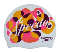Шапочка для плавания детская Speedo Printed Silicone Junior, цвет white/pink/orange