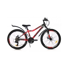 Велосипед STELS NAVIGATOR 450MD 2024 колесо 24" 21 рама 13" черный неоновый красный