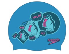 Шапочка для плавания силиконовая Speedo SLOGAN PRT CAP AU BLUE/PINK синий/розовый