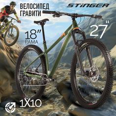 Велосипед горный STINGER 27.5" ZETA STD зеленый, алюминий, размер MD, рама 18, 2023