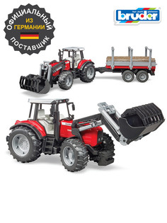 Трактор Bruder Massey Ferguson, c манипулятором и прицепом