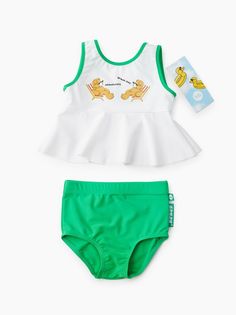 Купальник раздельный для девочек Happy Baby 50653 цв. белый; зеленый р.104