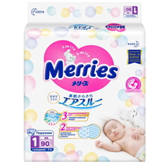 Подгузники Merries для новорожденных размер NB / 1 (до 5 кг), 90 шт