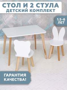 Комплект детской мебели RuLes стол прямоугольный детский и стульчики мишка и зайка 12643