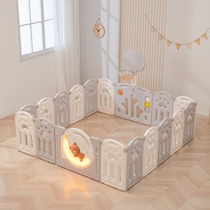 Манеж детский UNIX Kids DeLuxe 180x200 см Grey из пластика, коврик и шарики в подарок