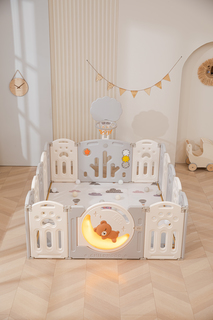 Манеж детский UNIX Kids DeLuxe 150x180 см Grey из пластика, коврик и шарики в подарок