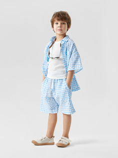 Рубашка детская Happy Baby 88116, light-blue cell, 122