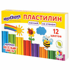 Набор из 8 шт, Пластилин мягкий ЮНЛАНДИЯ "ВЕСЕЛЫЙ ШМЕЛЬ", 12 цветов, 180 г, СО СТЕКОМ, 106