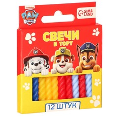 Набор витых свеч в торт 12 шт "С Днем Рождения" красный, Щенячий Патруль PAW Patrol