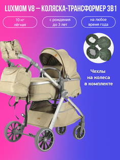 Детская коляска-трансформер 3в1 Luxmom V8, желтый с чехлами на колеса