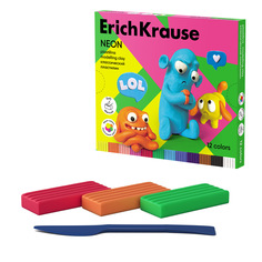 Пластилин классический ErichKrause Jolly Friends Neon 12 цветов со стеком, 216 г 61355