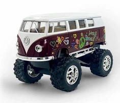 Машинка металлическая Volkswagen Bus на больших колесах с принтом бордовая No Brand