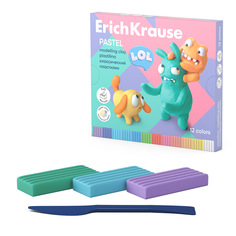 Пластилин классический ErichKrause Jolly Friends Pastel 12 цветов со стеком, 216 г 61352