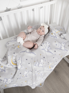 Плед плюшевый Baby Nice 75х100 Лунный зайчик, для новорожденных, серый