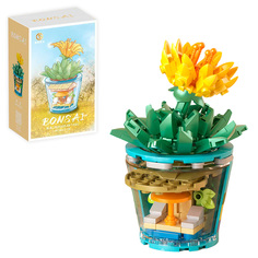 Конструктор Цветы в горшке Бадан жёлтый серия Bonsai 171 деталь Mange